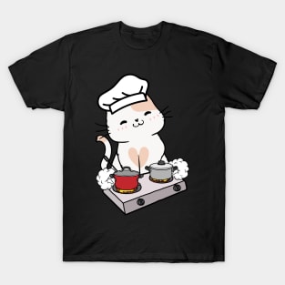 Funny white Cat is cooking T-Shirt